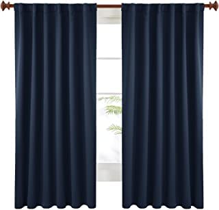 100% Cotton Double-Layer Blackout Curtain Panels with Grommets, Set of 2, Navy Blue, 52 × 52 in