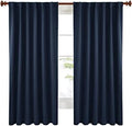 100% Cotton Double-Layer Blackout Curtain Panels with Grommets, Set of 2, Navy Blue, 52 × 52 in