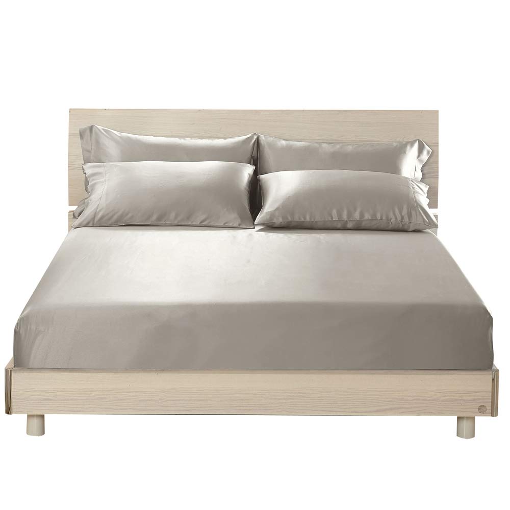 3-Piece 100% Mulberry Silk Fitted Sheet Set with 2 Pillowcases, 19 Momme, 16" Deep Pocket