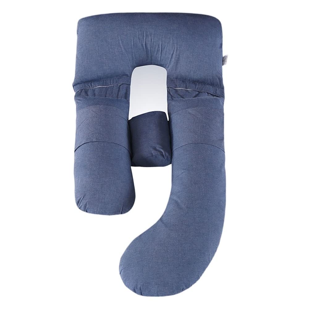 U-Shaped Full Body Pregnancy Pillow with Removable Cotton Cover, Blue