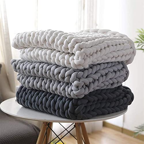 Chunky Knit Cotton Throw Blanket, Soft & Warm, Navy, 150 × 200 cm
