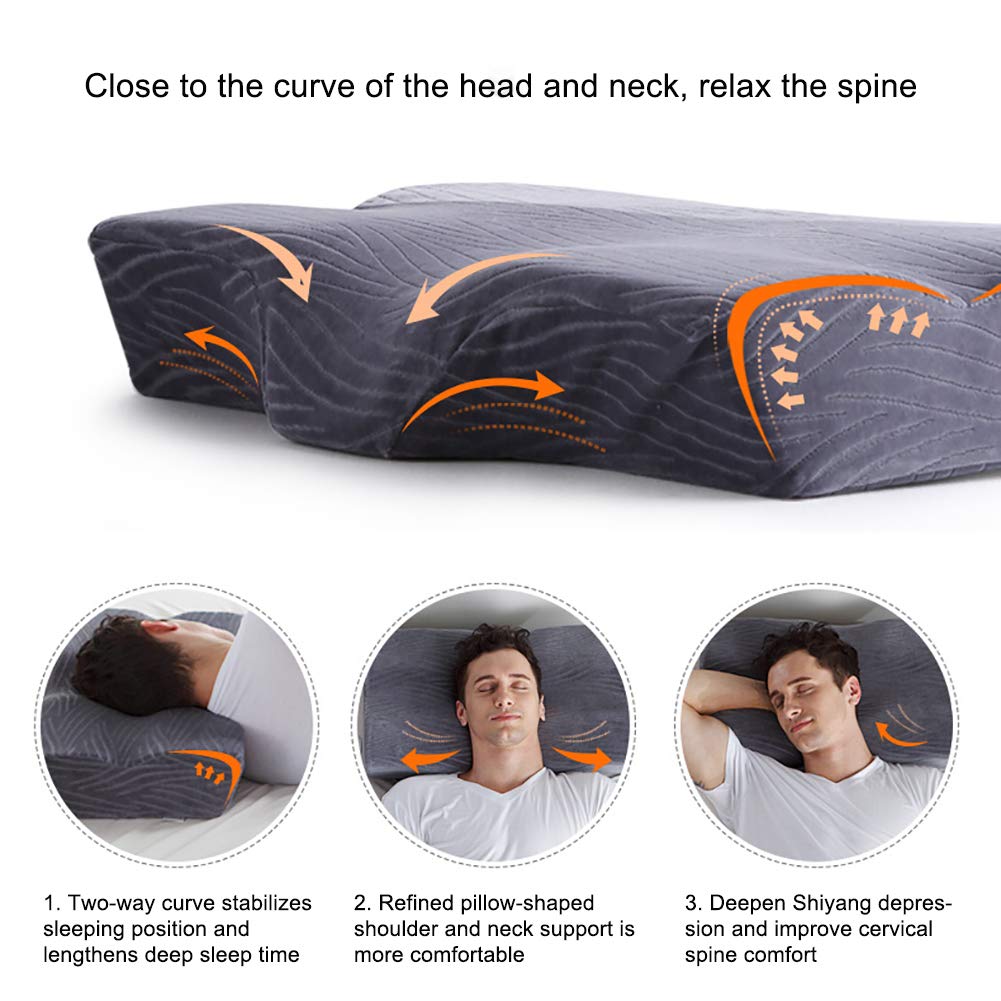 Ergonomic Contour Memory Foam Cervical Neck Pillow with Pillowcase