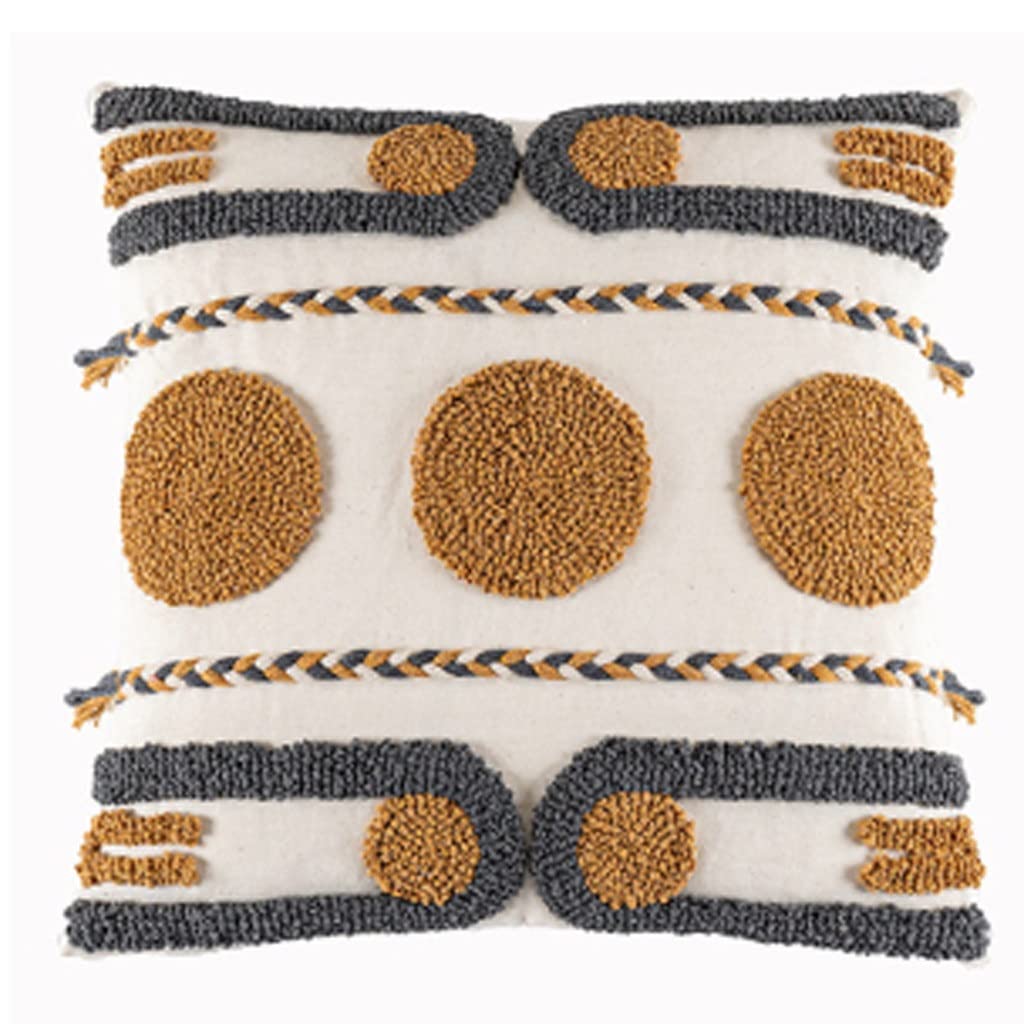 Geometric Embroidered Tassel Cushion Cover, Brown & Gray