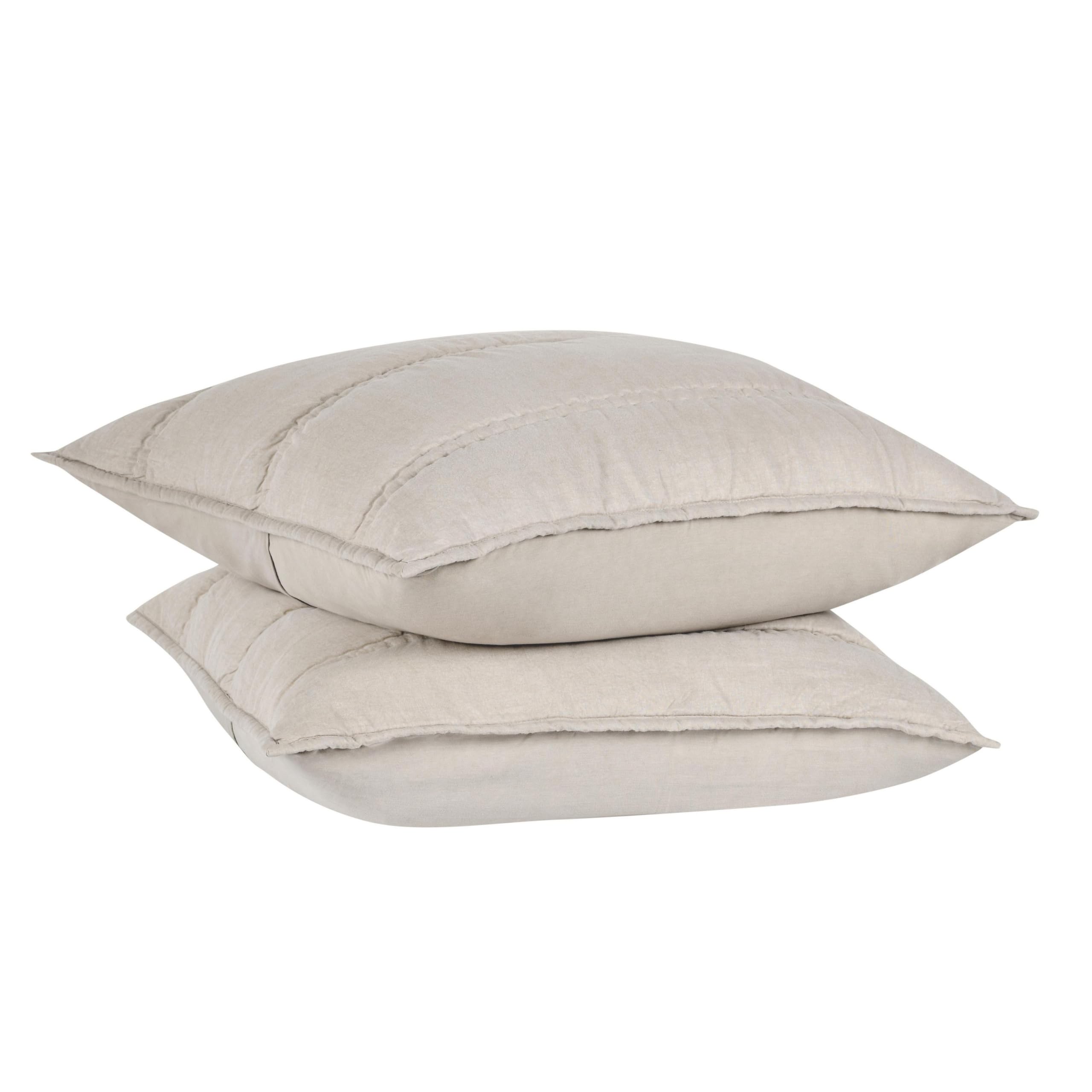 Benjara Rawi Square Euro Pillow Sham, 26 Inch Beige Channel Ramie and Cotton