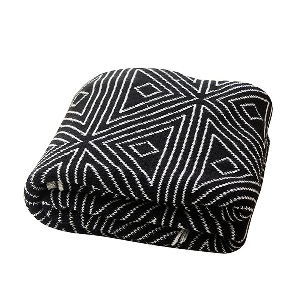 Double-Sided Jacquard Knit Throw Blanket, Black Gray White, 130 × 170 cm