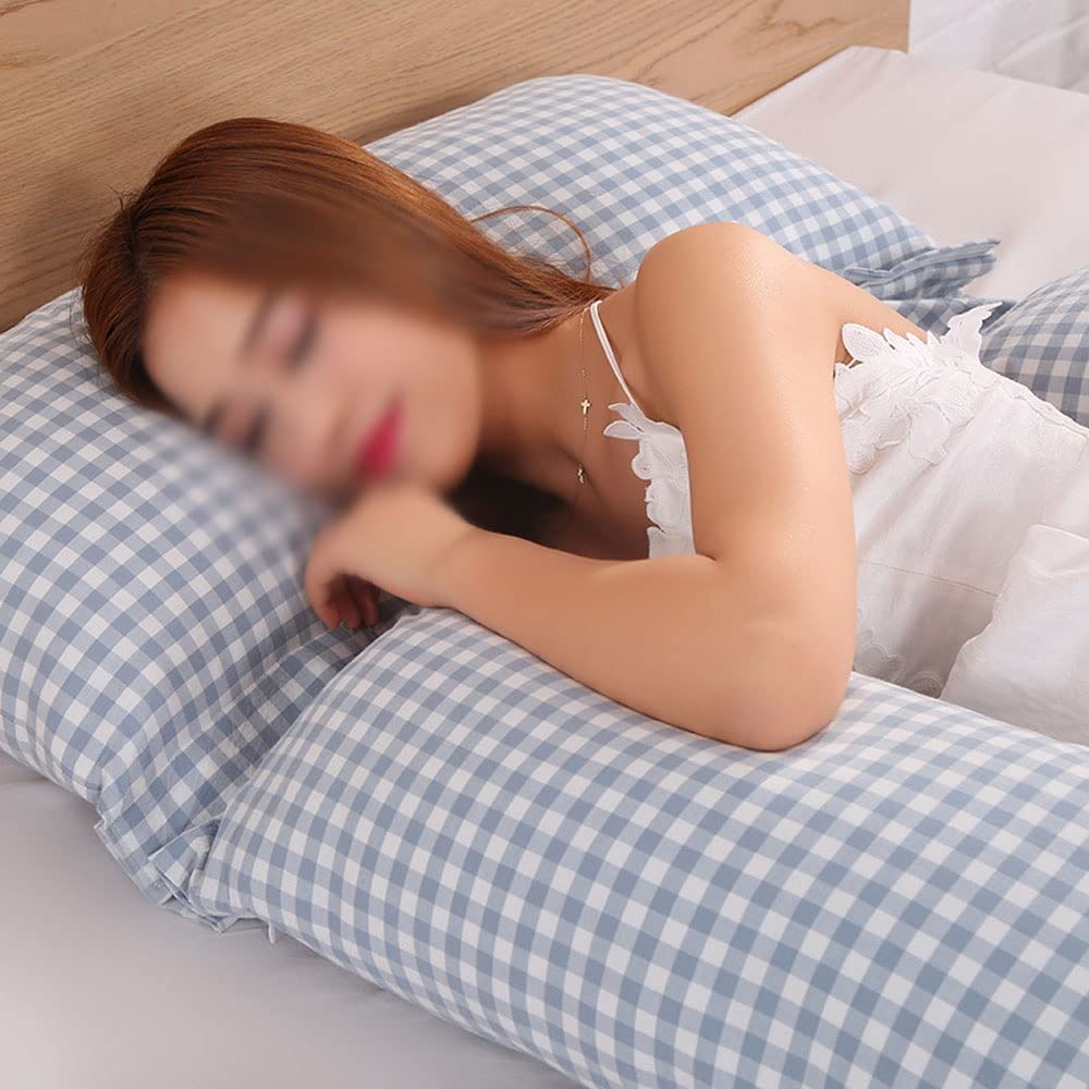 U-Shaped Full Body Pregnancy Pillow with Removable Cotton Cover, Blue