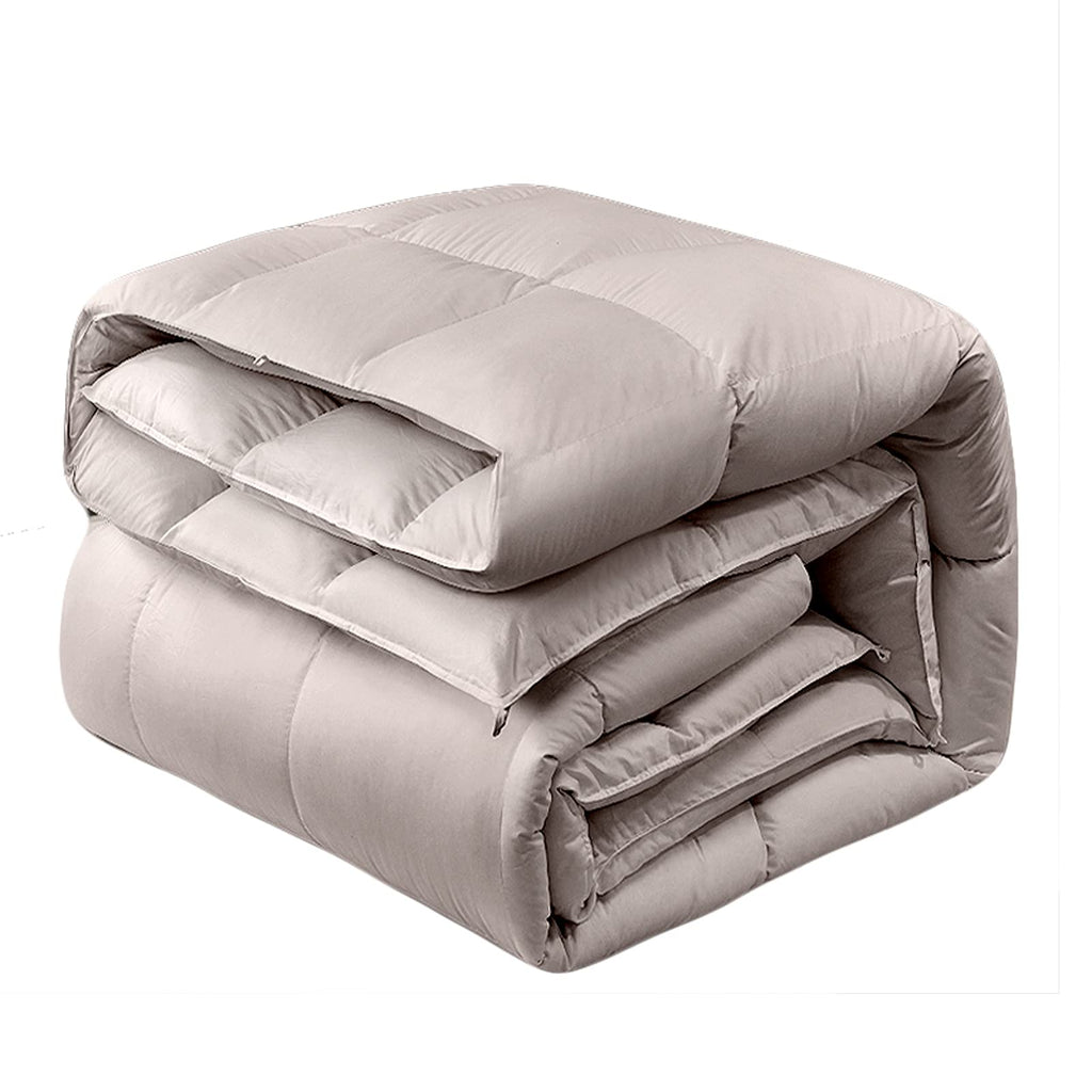 Fluffy White Duck Down Cotton Comforter Set with 2 Pillowcases, Gray, 160 × 210 cm
