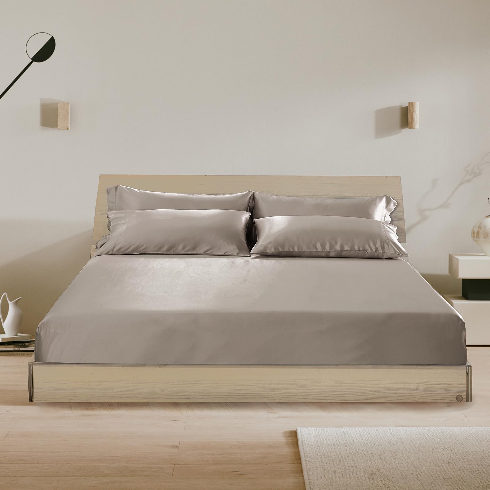 3-Piece 100% Mulberry Silk Fitted Sheet Set with 2 Pillowcases, 19 Momme, 16" Deep Pocket
