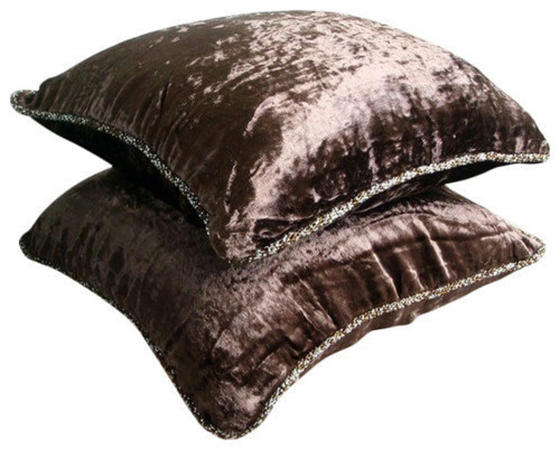 Light Brown Velvet Beaded Cord Cushion Cover, Choco Shimmer