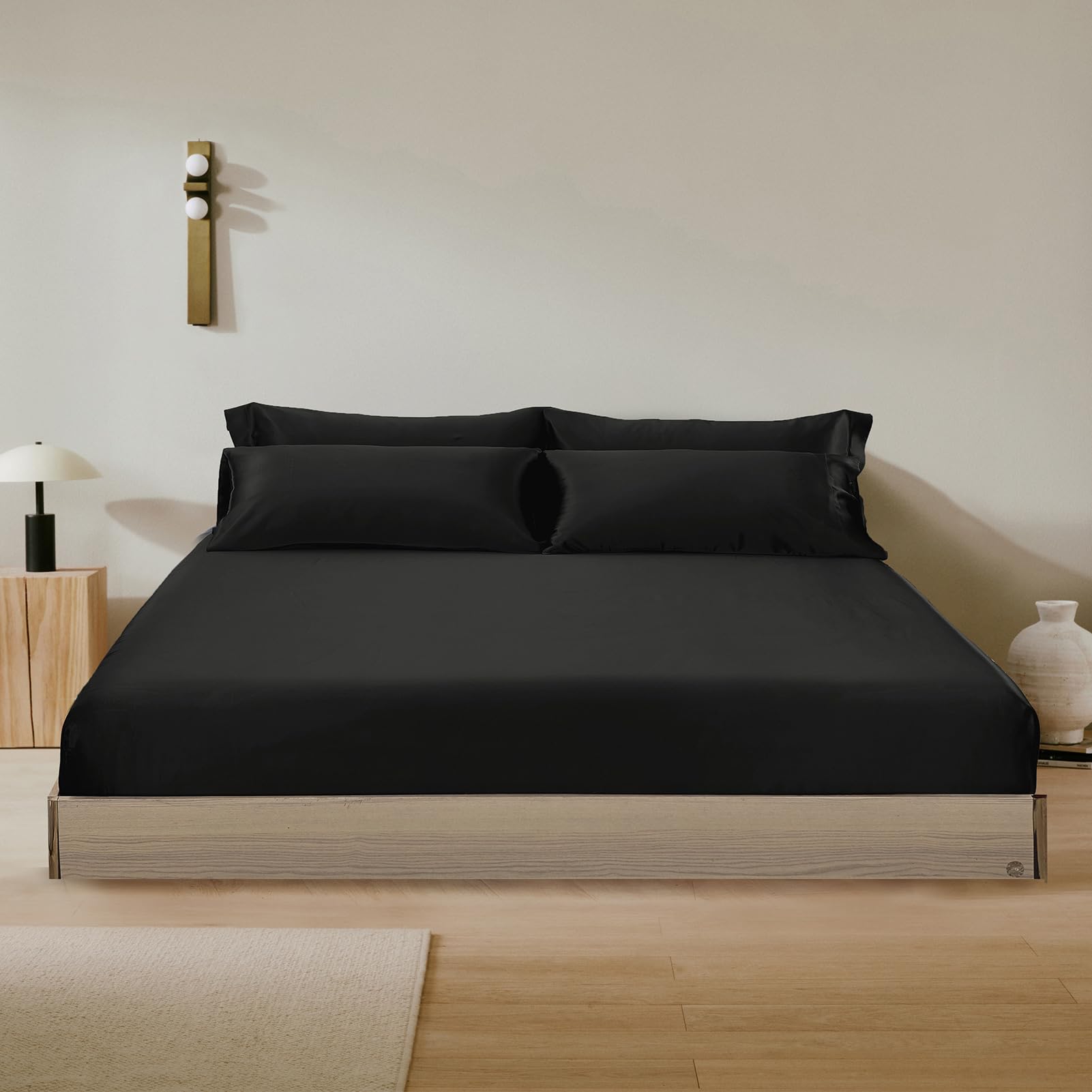 3-Piece 100% Mulberry Silk Fitted Sheet Set with 2 Pillowcases, 19 Momme, 16" Deep Pocket