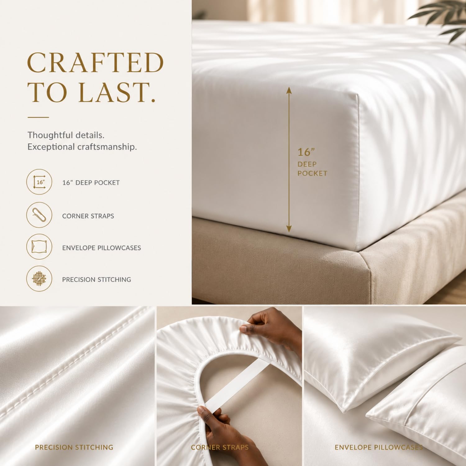 100% Bamboo Viscose Cooling Sheet Set, 300 Thread Count, Deep Pocket, White
