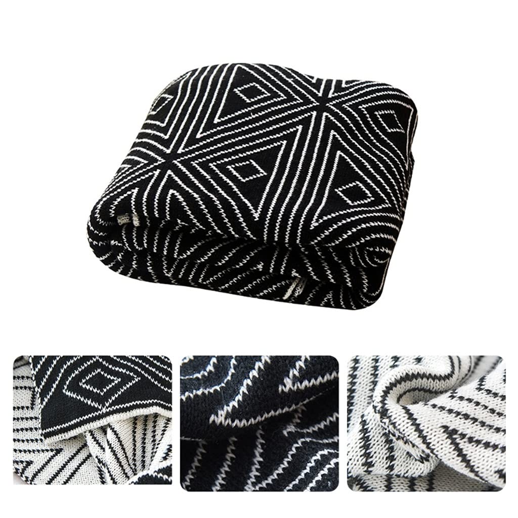 Double-Sided Jacquard Knit Throw Blanket, Black Gray White, 130 × 170 cm