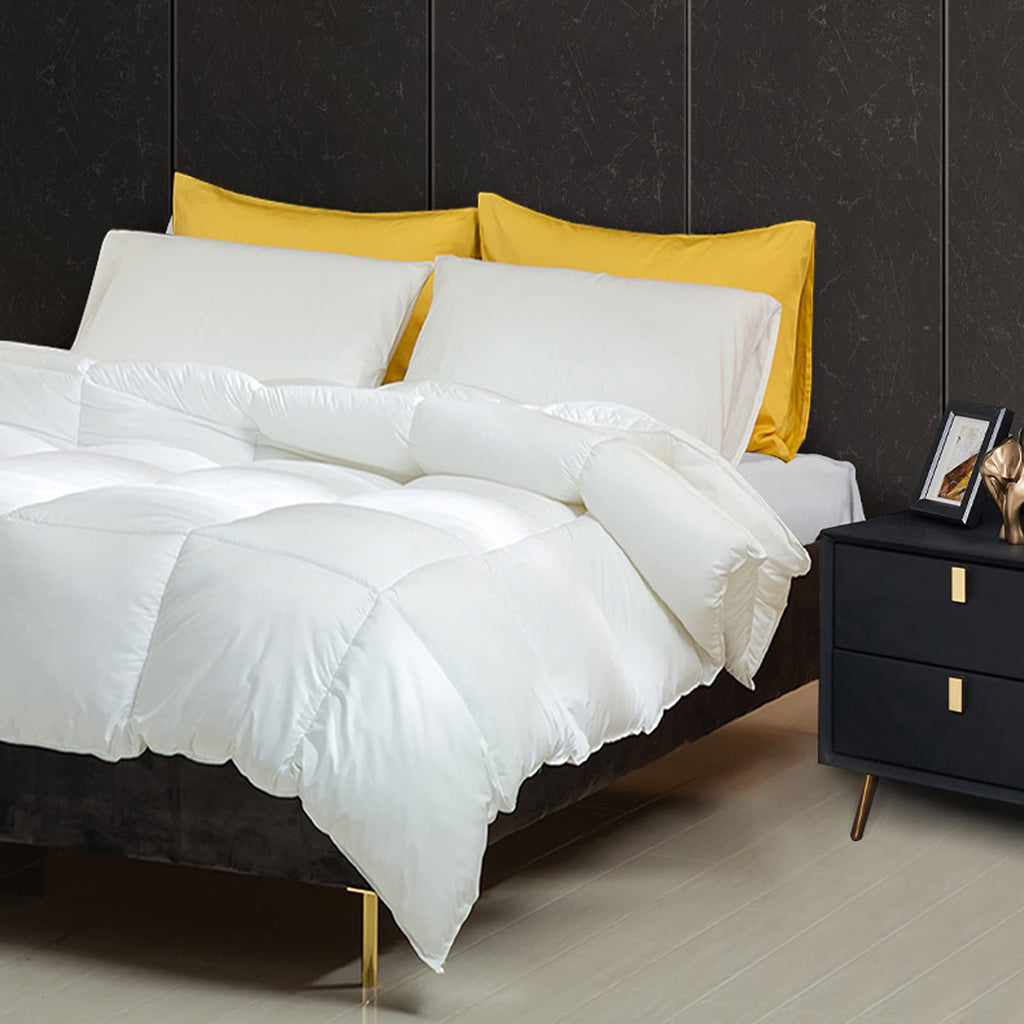 Fluffy White Duck Down Cotton Comforter Set with 2 Pillowcases, Gray, 160 × 210 cm