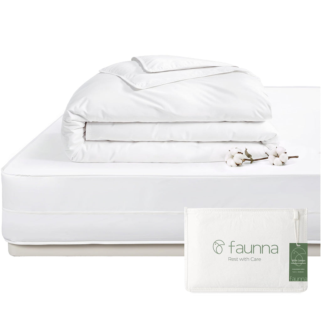 FAUNNA 100% Cotton Mattress Encasement Full 16&Duvet Cover Full