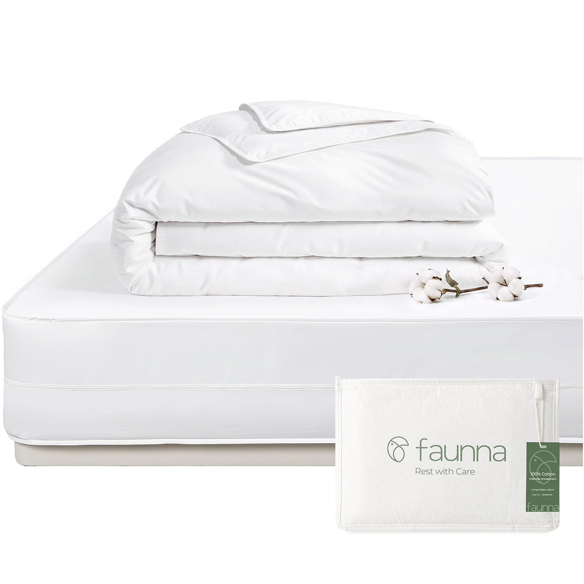 FAUNNA 100% Cotton Mattress Encasement Full 16&Duvet Cover Full