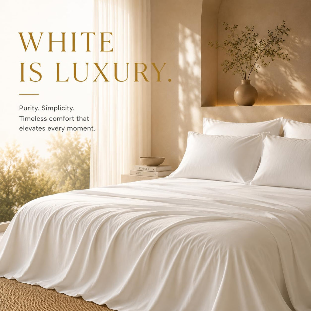 100% Bamboo Viscose Cooling Sheet Set, 300 Thread Count, Deep Pocket, White