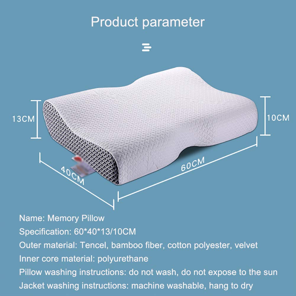 Contour Memory Foam Cervical Pillow with Washable Pillowcase, Blue