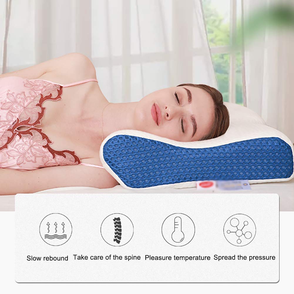 Contour Memory Foam Cervical Pillow with Washable Pillowcase, Blue