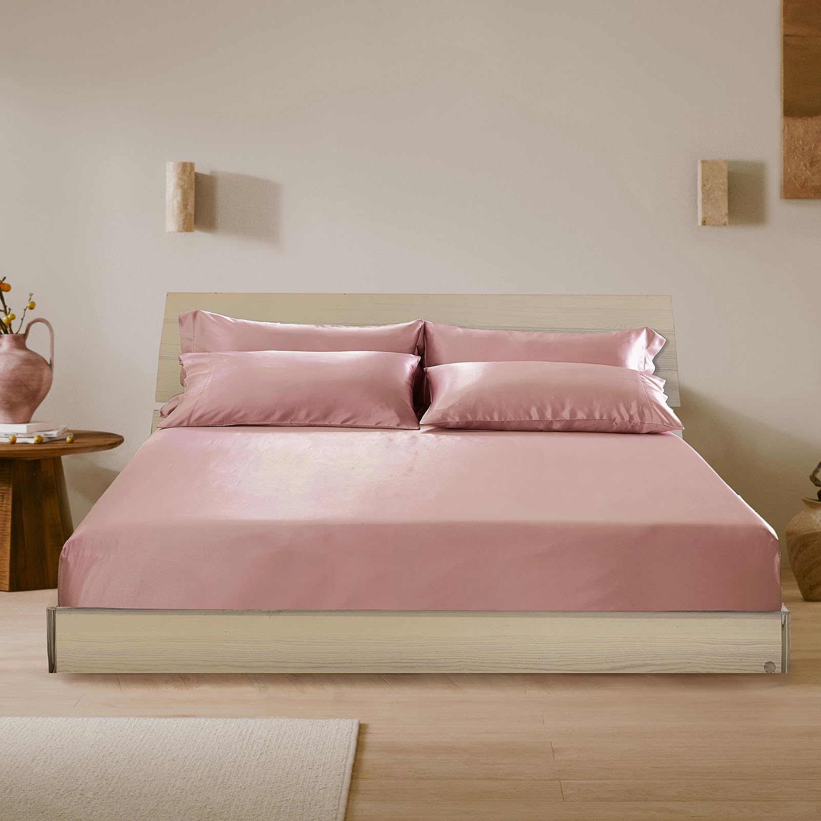 3-Piece 100% Mulberry Silk Fitted Sheet Set with 2 Pillowcases, 19 Momme, 16" Deep Pocket