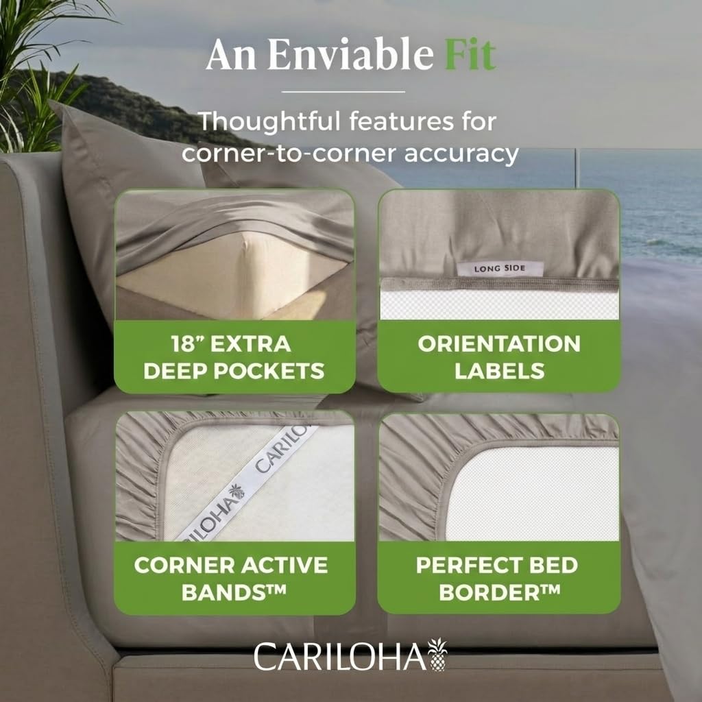 Cariloha Resort Sheet Set - Cooling Viscose from Bamboo - Harbor Gray - Queen
