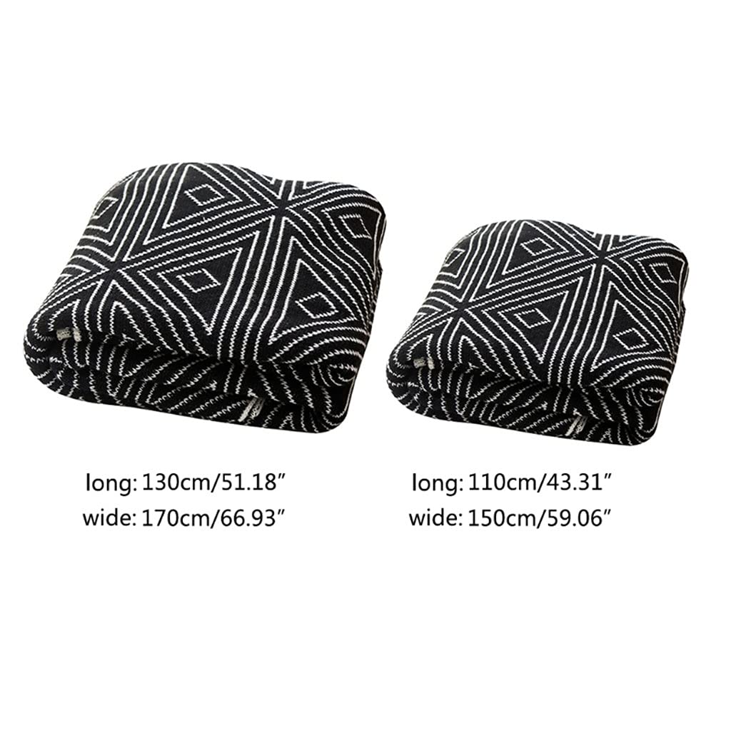 Double-Sided Jacquard Knit Throw Blanket, Black Gray White, 130 × 170 cm