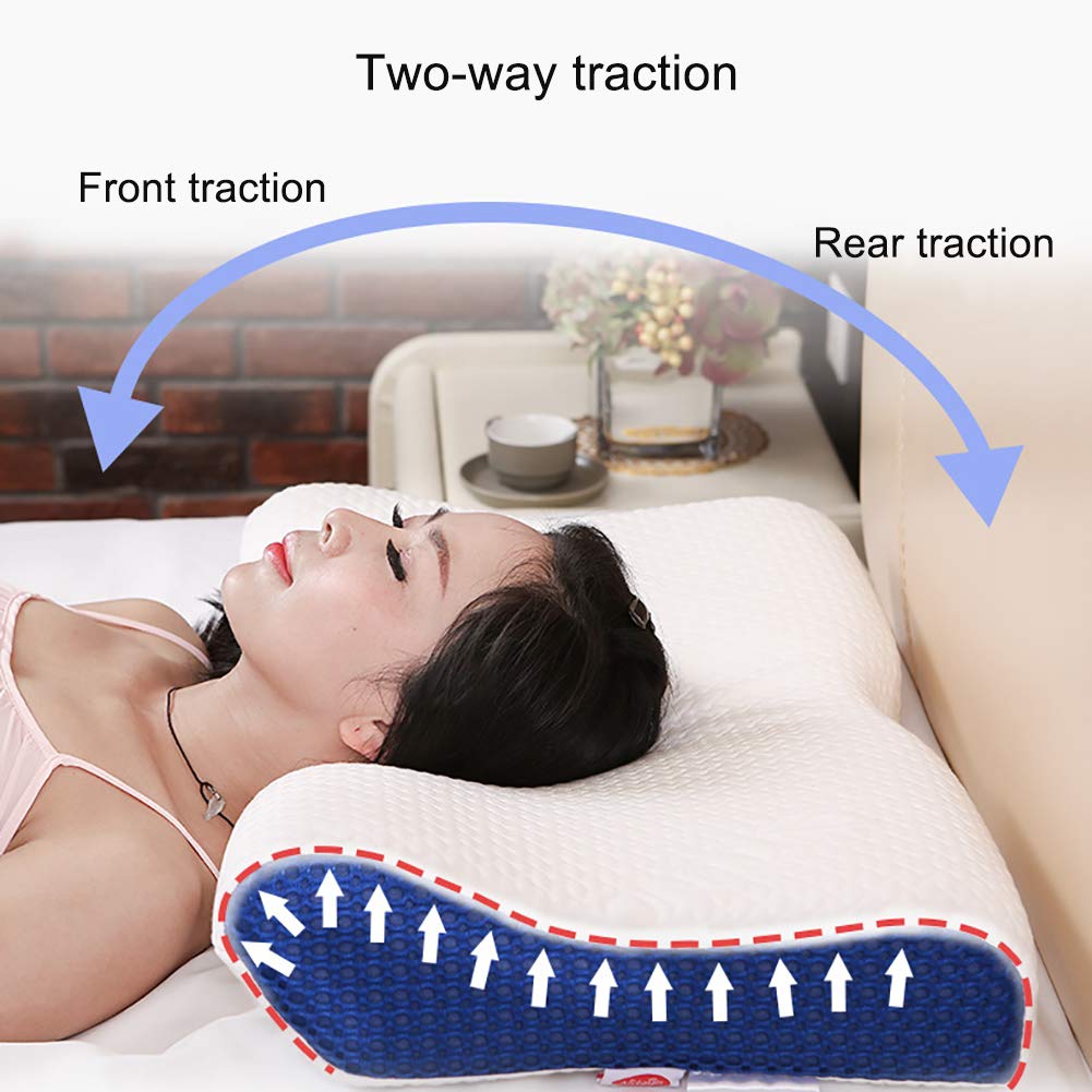 Contour Memory Foam Cervical Pillow with Washable Pillowcase, Blue