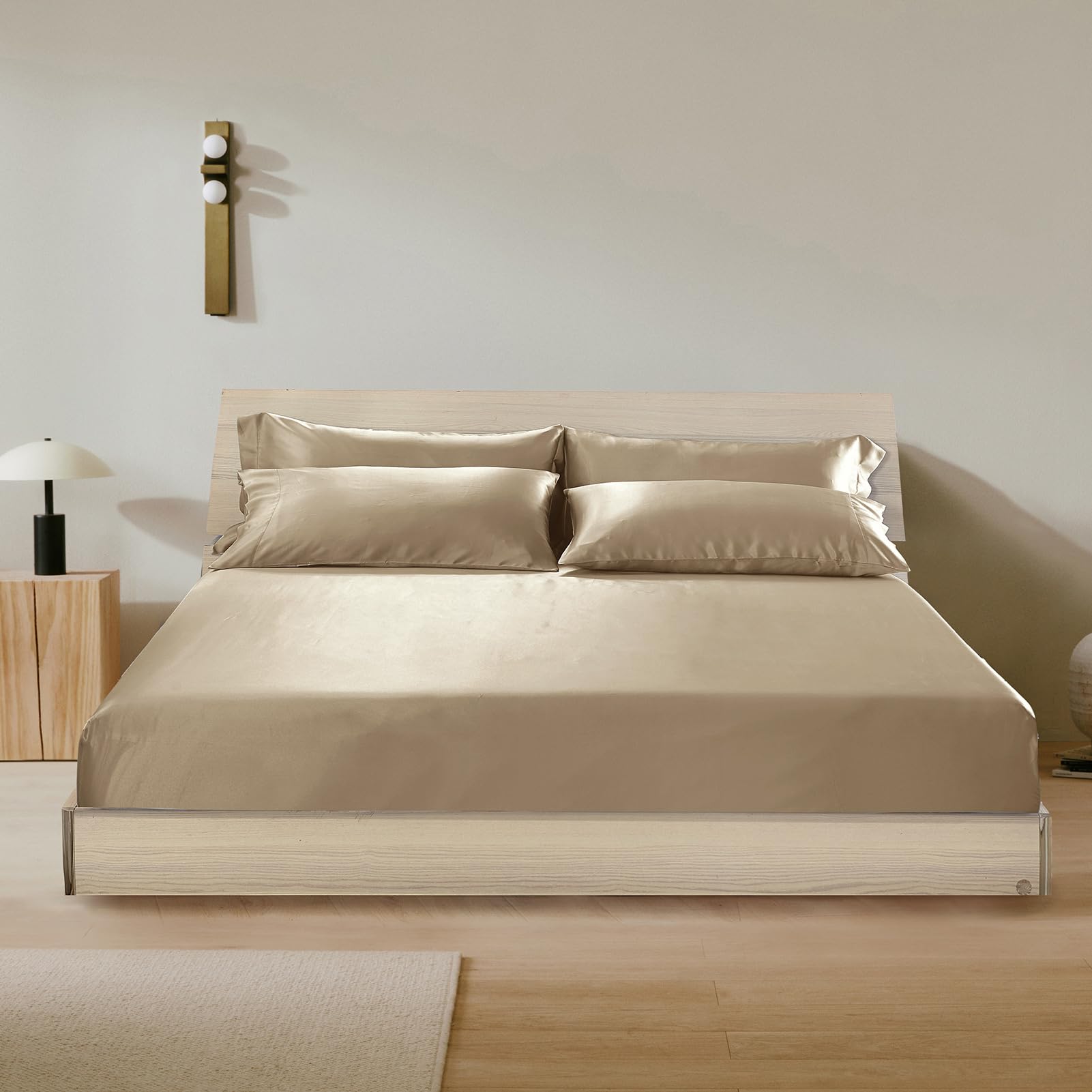 3-Piece 100% Mulberry Silk Fitted Sheet Set with 2 Pillowcases, 19 Momme, 16" Deep Pocket