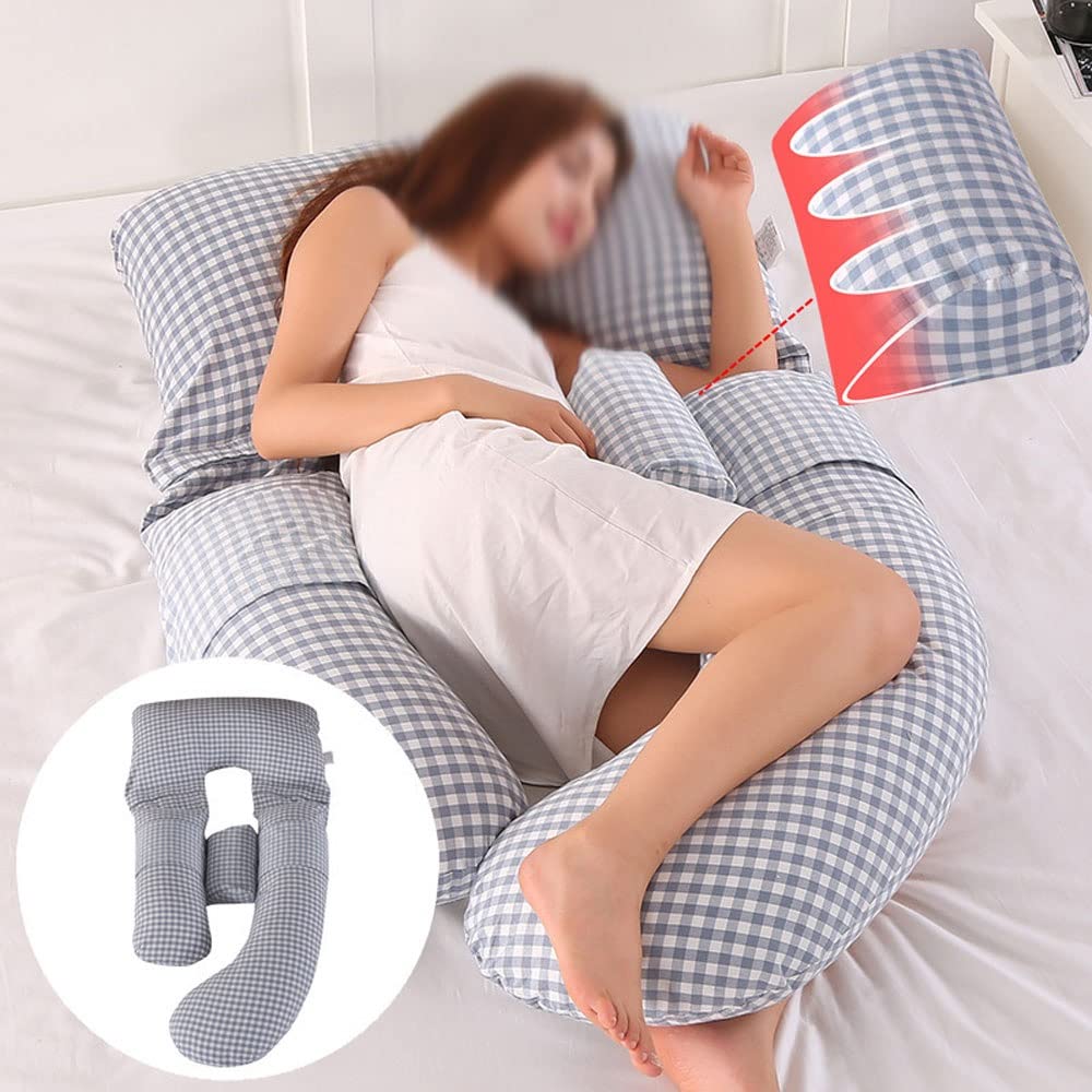 U-Shaped Full Body Pregnancy Pillow with Removable Cotton Cover, Blue