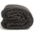 Chunky Knit Cotton Throw Blanket, Soft & Warm, Dark Gray, 200 × 200 cm