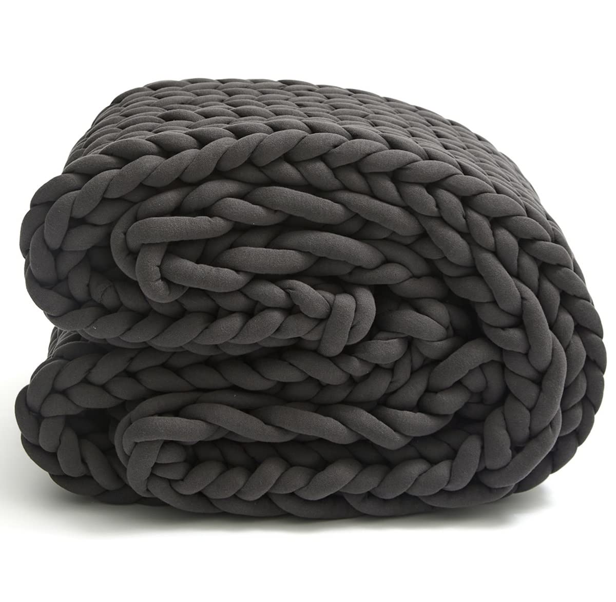 Chunky Knit Cotton Throw Blanket, Soft & Warm, Dark Gray, 200 × 200 cm