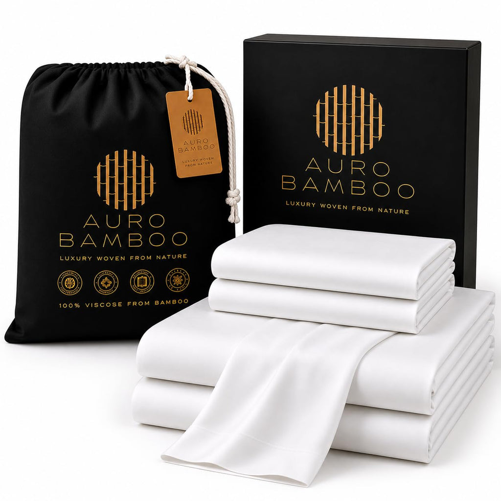 100% Bamboo Viscose Cooling Sheet Set, 300 Thread Count, Deep Pocket, White