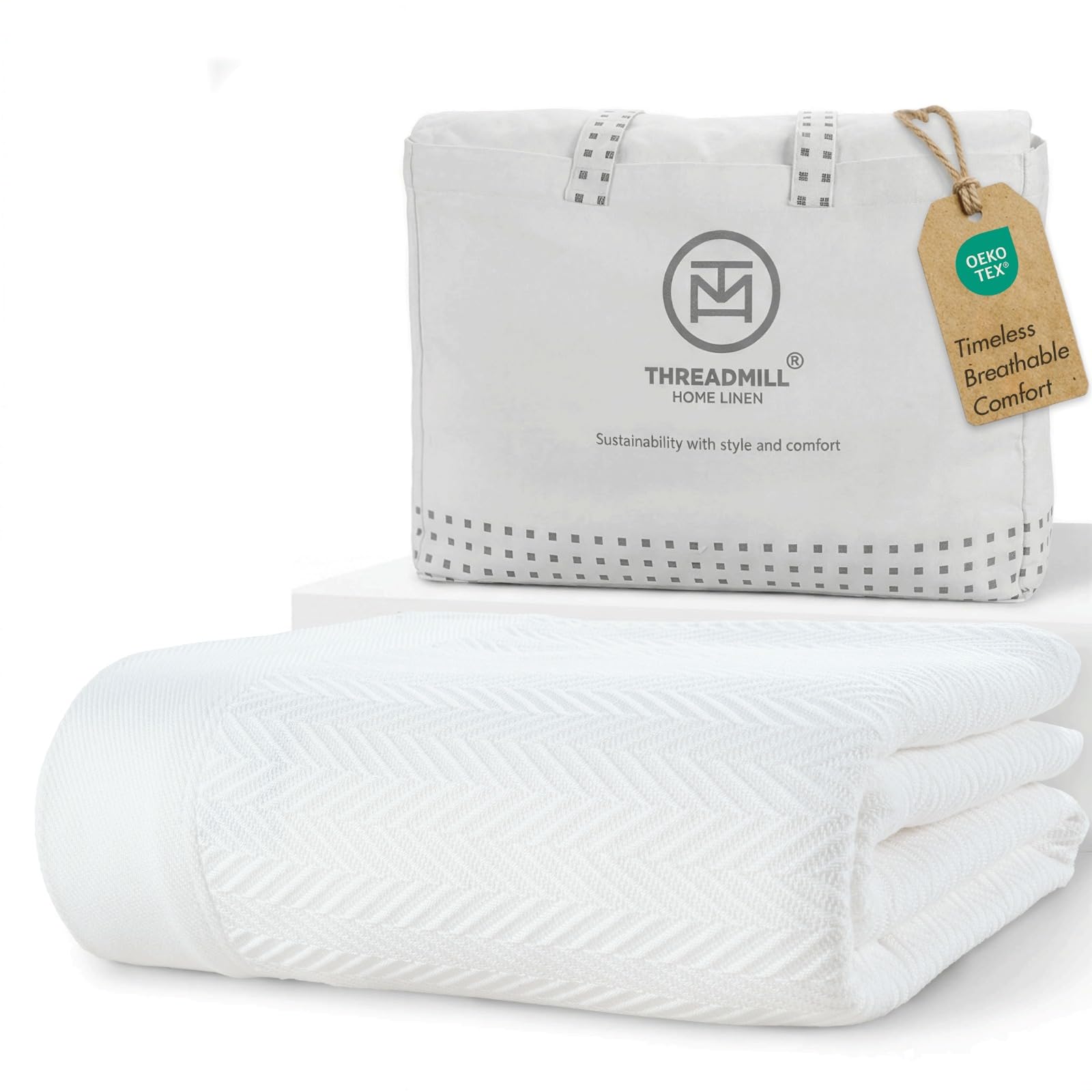 Threadmill Cotton Blanket, Herringbone All-Season Breathable