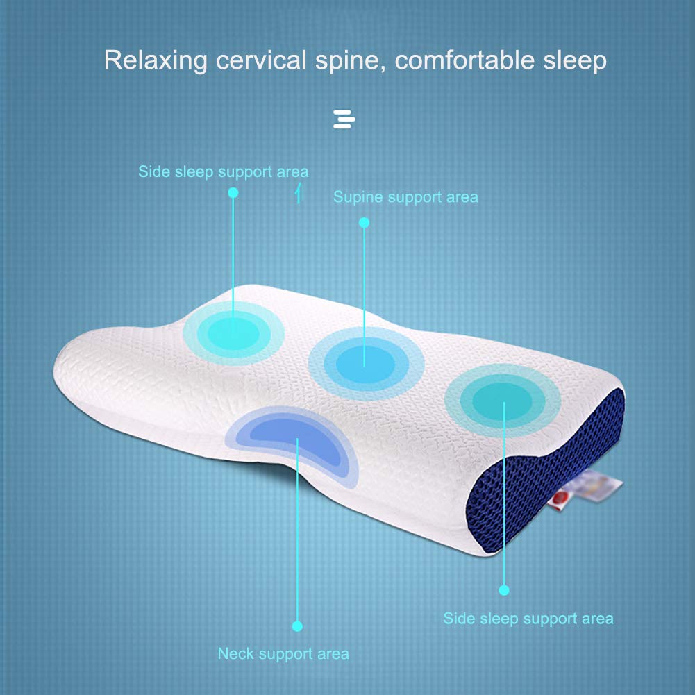 Contour Memory Foam Cervical Pillow with Washable Pillowcase, Blue