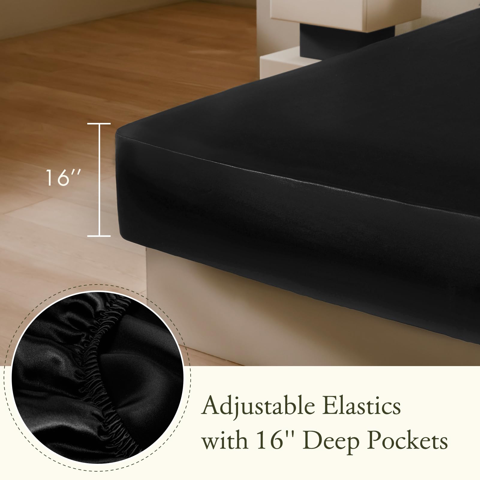 3-Piece 100% Mulberry Silk Fitted Sheet Set with 2 Pillowcases, 19 Momme, 16" Deep Pocket