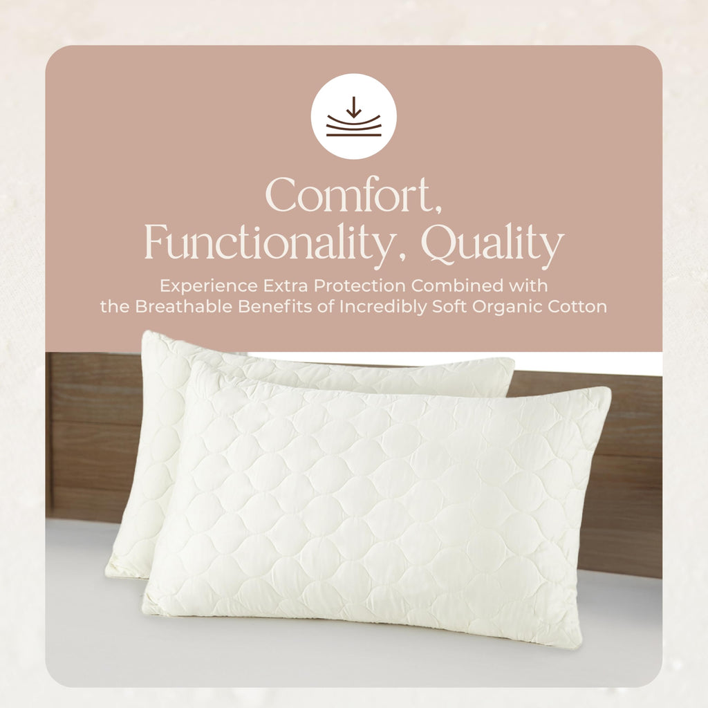 Whisper Organics Quilted Pillow Protector 100% Organic Cotton, Edge Piping