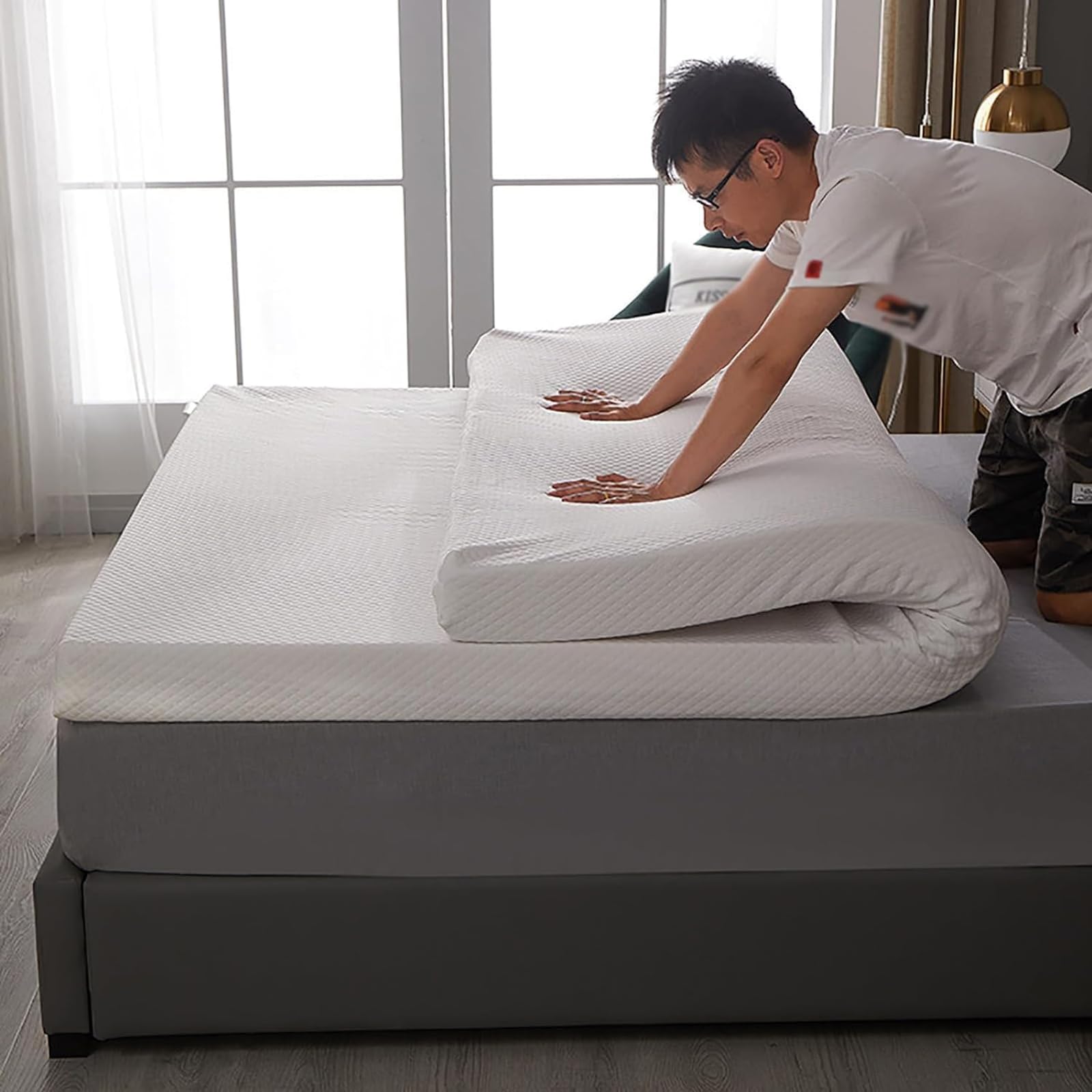 100% Natural Latex Mattress Topper with Removable Washable Cover, 4", 200 × 200 cm