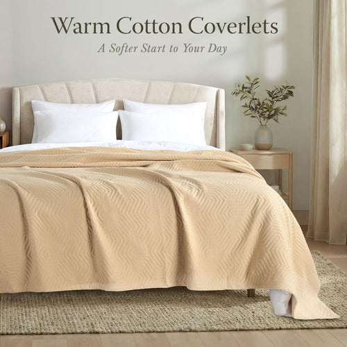 100% Cotton King Size Jacquard Blanket, Soft Lightweight All-Season Coverlet
