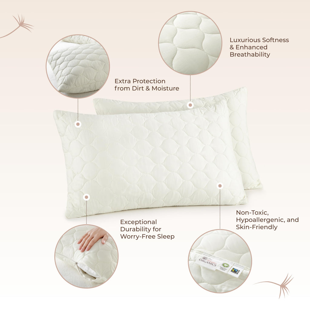 Whisper Organics Quilted Pillow Protector 100% Organic Cotton, Edge Piping