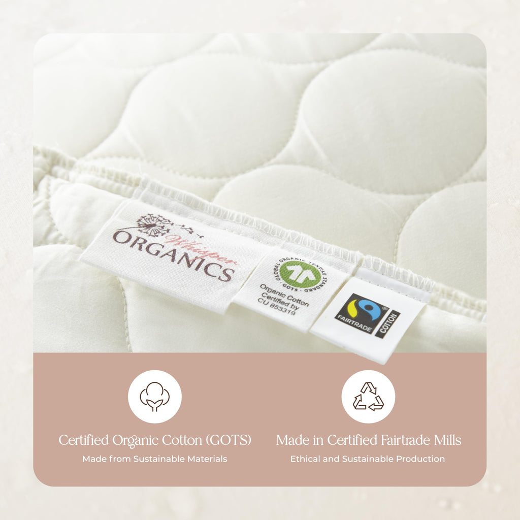 Whisper Organics Quilted Pillow Protector 100% Organic Cotton, Edge Piping