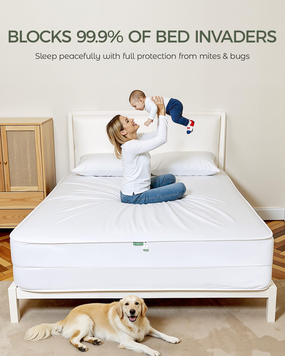 FAUNNA 100% Cotton Mattress Encasement Full 16&Duvet Cover Full