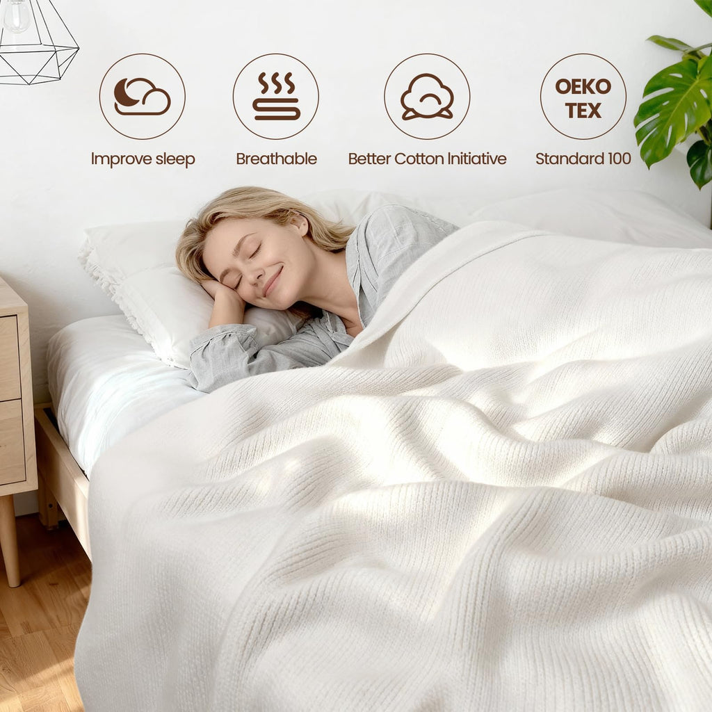 Chunky Knit Cotton Weighted Blanket, 62 × 90 in, 16 lb