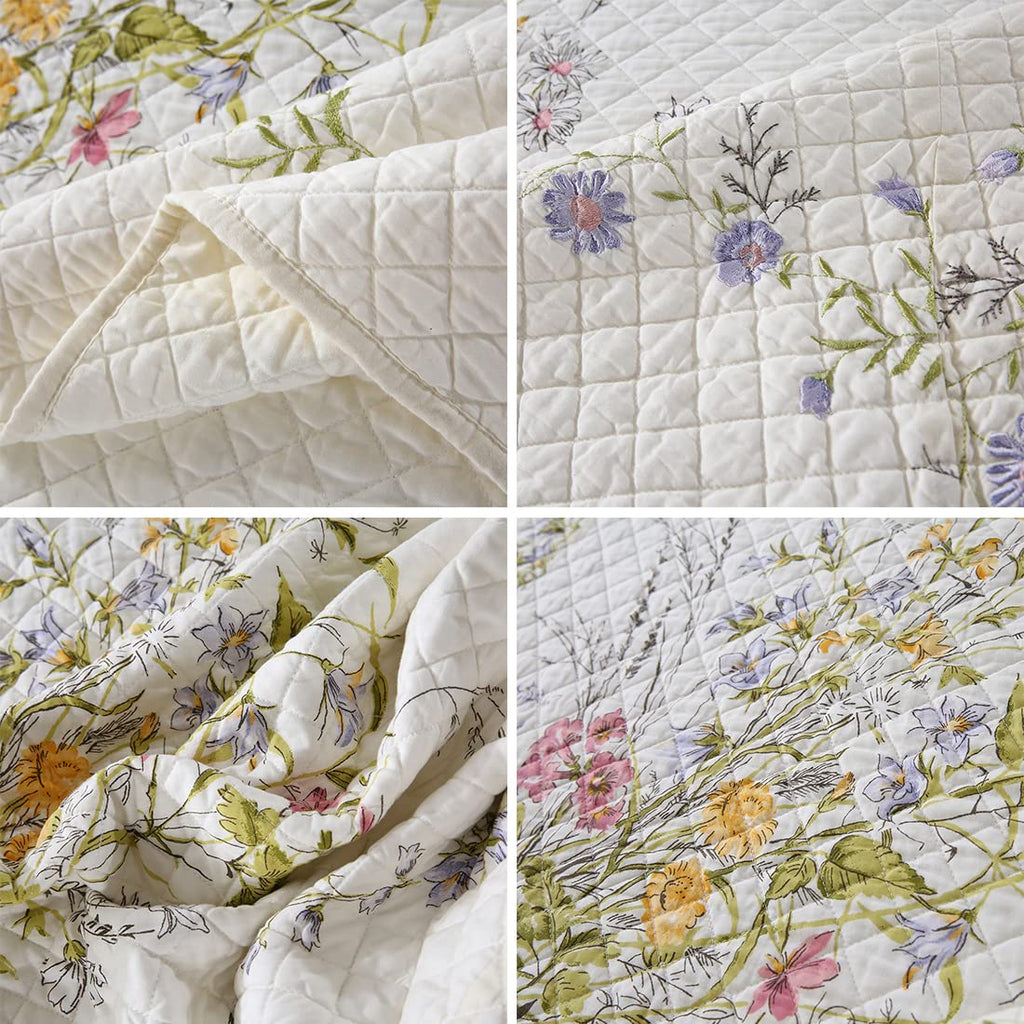 3-Piece Cotton Embroidered Reversible Quilt Set with 2 Pillow Shams