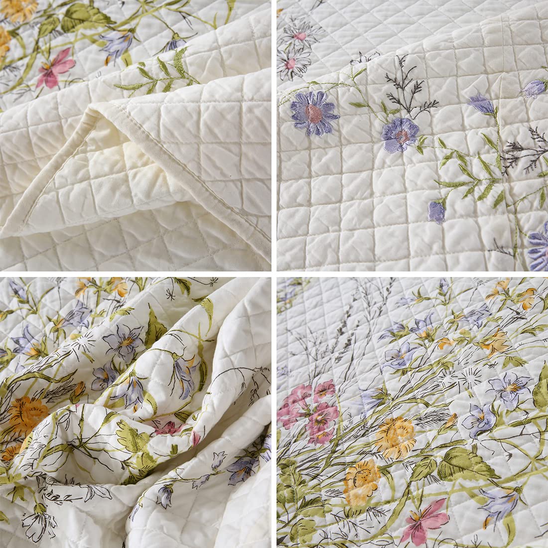 3-Piece Cotton Embroidered Reversible Quilt Set with 2 Pillow Shams