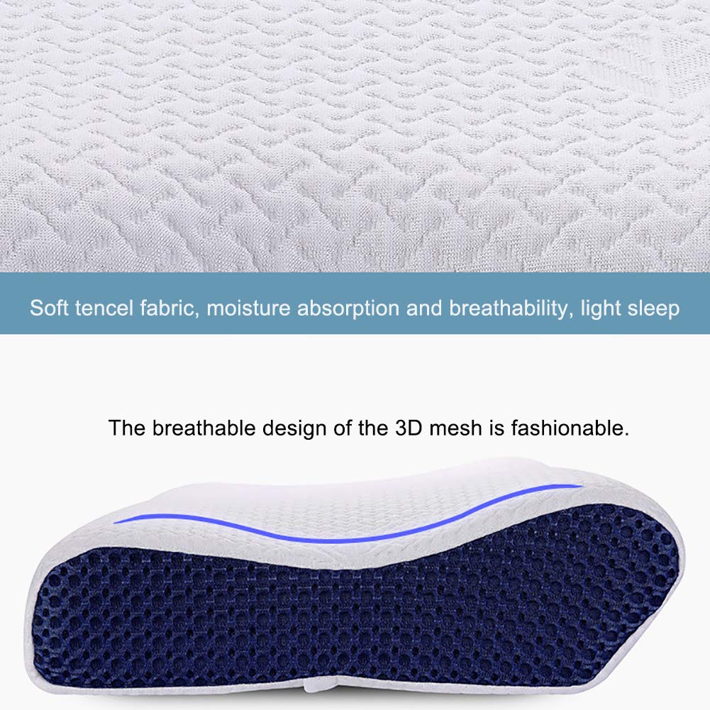 Contour Memory Foam Cervical Pillow with Washable Pillowcase, Blue