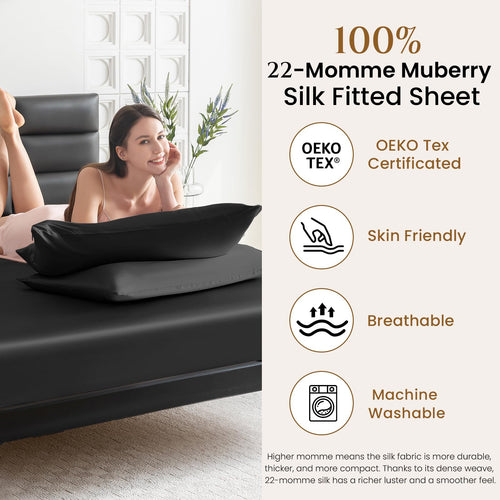 22 Momme Mulberry Silk Fitted Sheet, 16" Deep Pocket