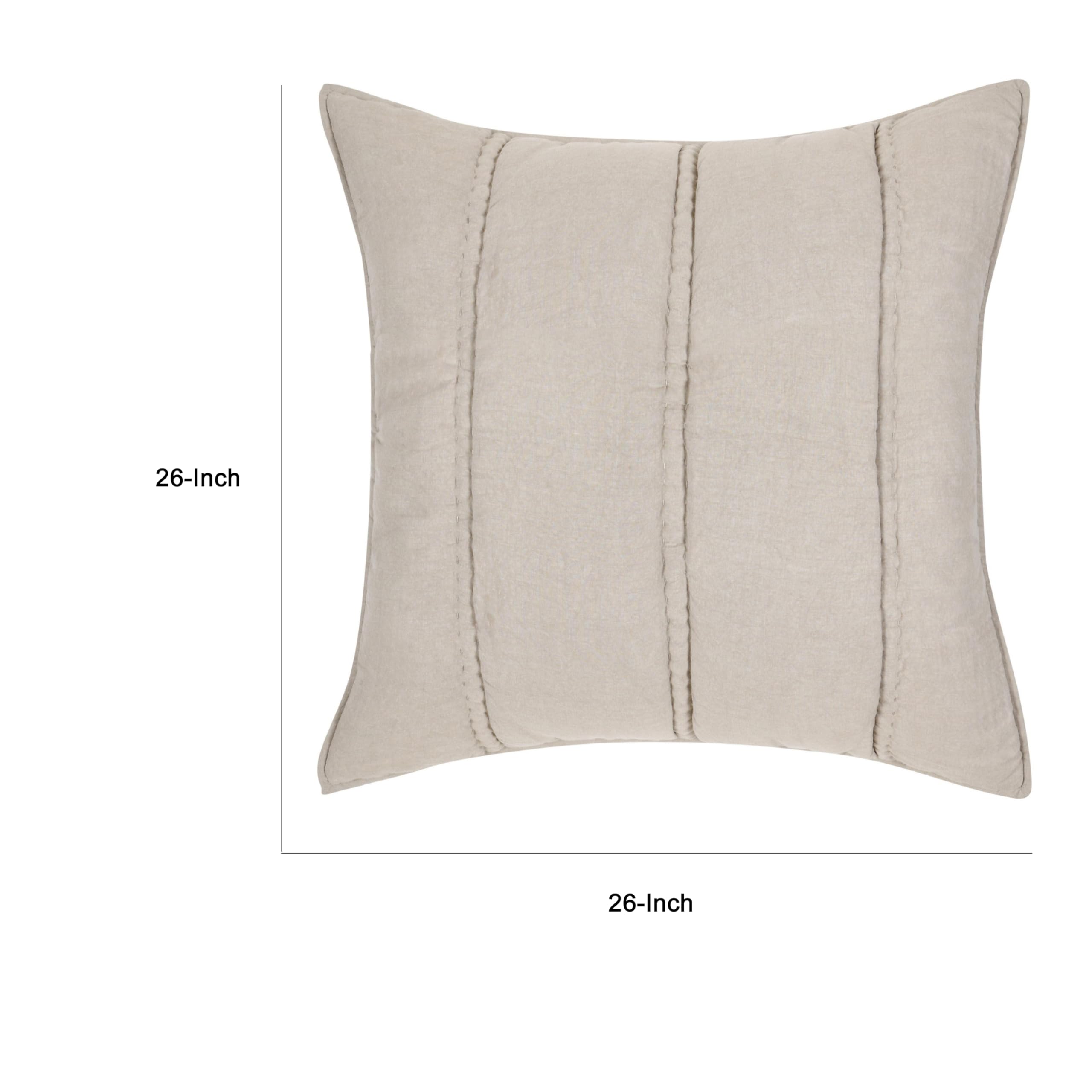 Benjara Rawi Square Euro Pillow Sham, 26 Inch Beige Channel Ramie and Cotton