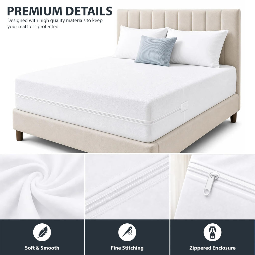 Waterproof Zippered Mattress Encasement, Breathable & Machine Washable