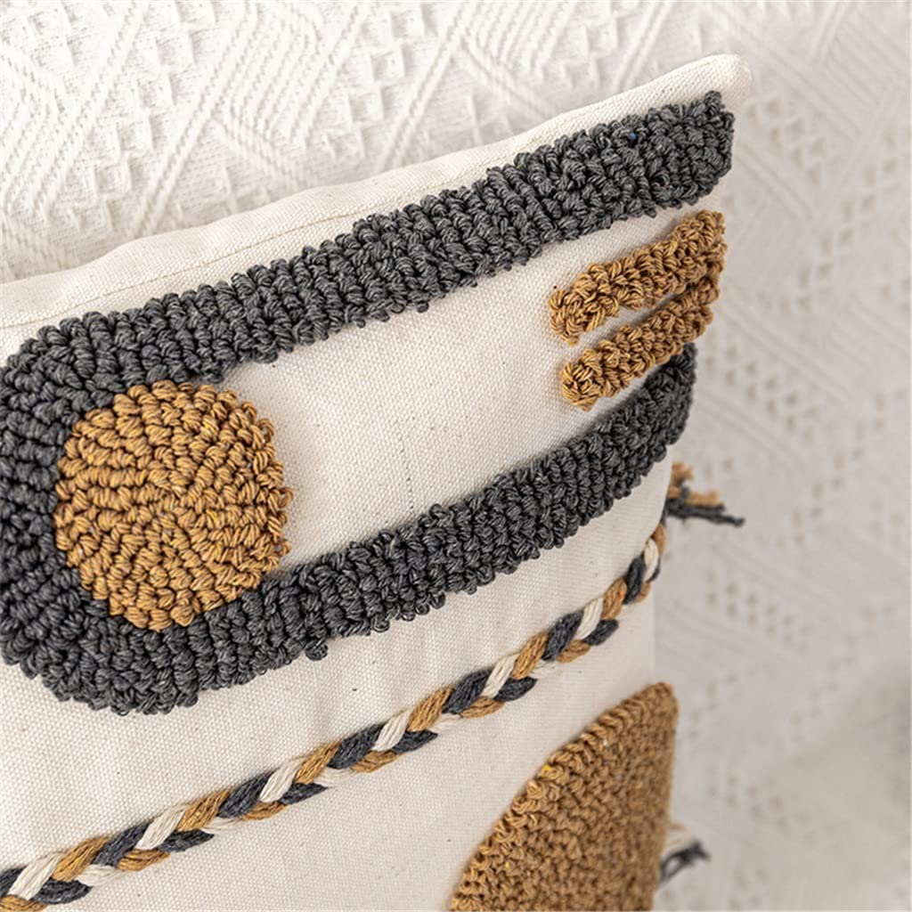 Geometric Embroidered Tassel Cushion Cover, Brown & Gray