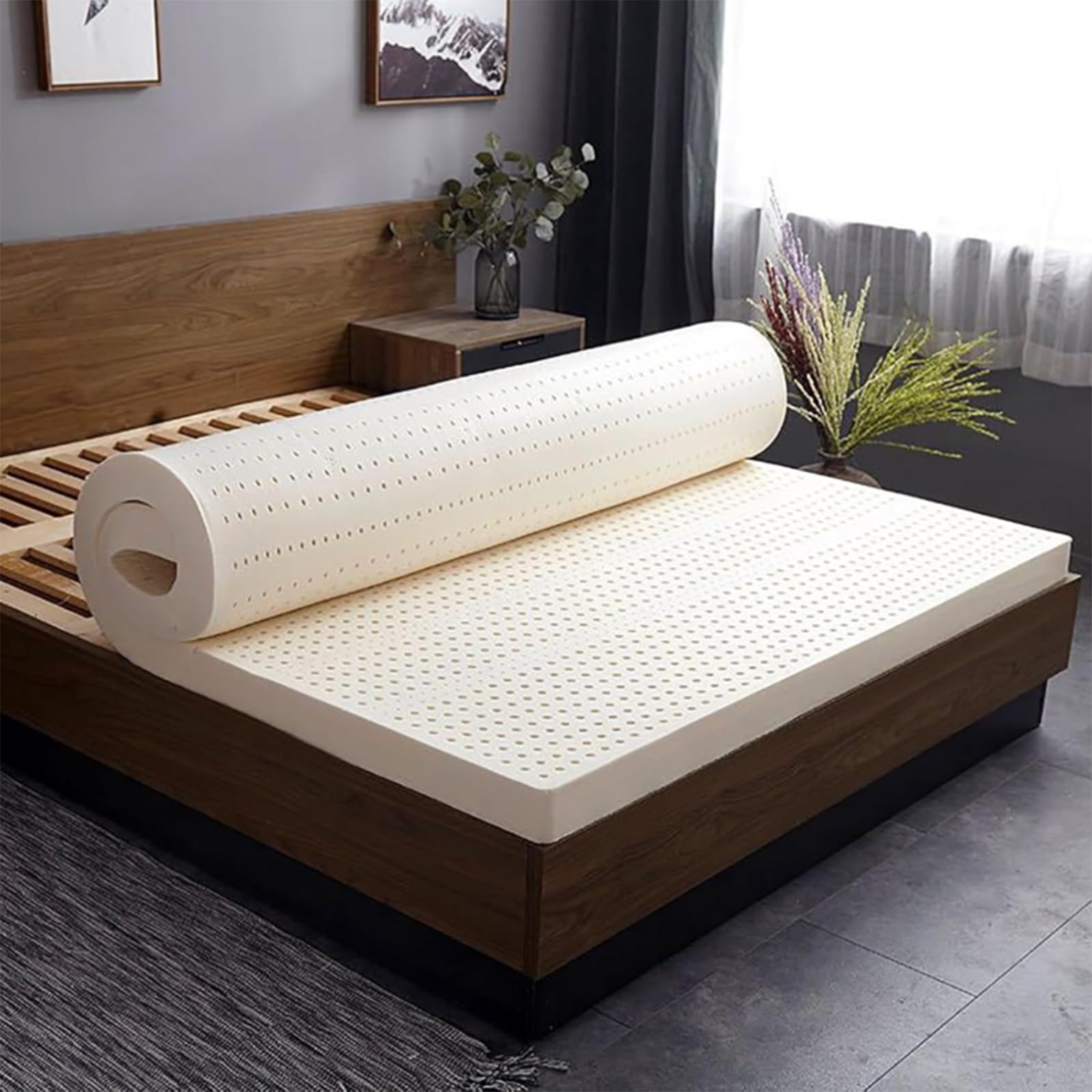 100% Natural Latex Mattress Topper with Removable Washable Cover, 4", 200 × 200 cm