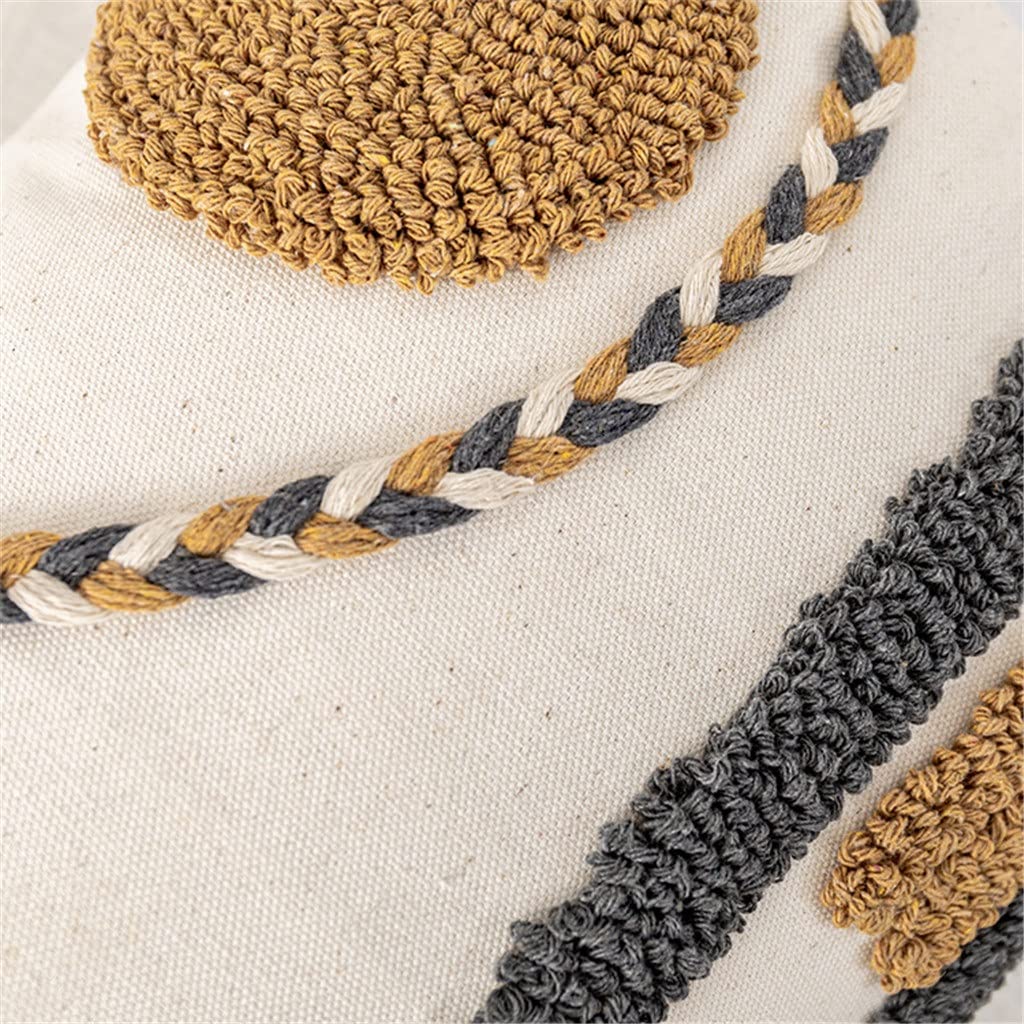 Geometric Embroidered Tassel Cushion Cover, Brown & Gray